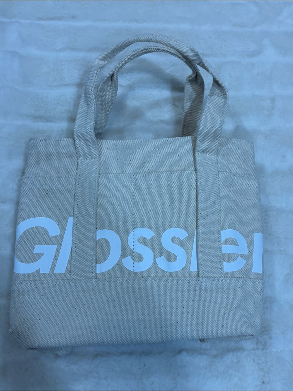 Glossier Beige Canvas Tote with White Logo